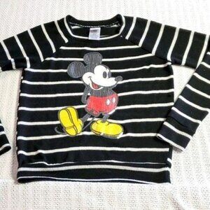 Disney Vintage Jerry Leigh Sz XS B&W Mickey Mouse Embellished Graphic LS Sweater